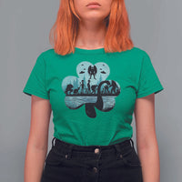 Funny Cryptid St Patrick's Day T Shirt For Women Bigfoot Mothman Aliens Shamrock