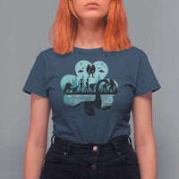 Funny Cryptid St Patrick's Day T Shirt For Women Bigfoot Mothman Aliens Shamrock