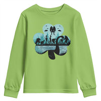 Funny Cryptid St Patrick's Day Youth Sweatshirt Bigfoot Mothman Aliens Shamrock