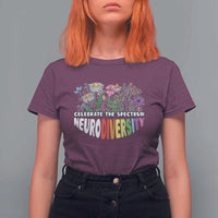 Celebrate The Spectrum Neurodiversity T Shirt For Women Flower Autism Awareness ASD ADHD