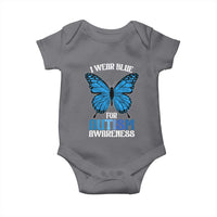 I Wear Blue For Autism Awareness Baby Onesie Blue Butterfly Puzzle Pieces
