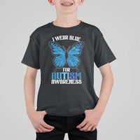 I Wear Blue For Autism Awareness T Shirt For Kid Blue Butterfly Puzzle Pieces