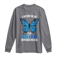 I Wear Blue For Autism Awareness Long Sleeve Shirt Blue Butterfly Puzzle Pieces