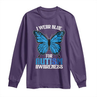 I Wear Blue For Autism Awareness Long Sleeve Shirt Blue Butterfly Puzzle Pieces