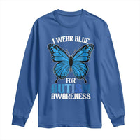 I Wear Blue For Autism Awareness Long Sleeve Shirt Blue Butterfly Puzzle Pieces