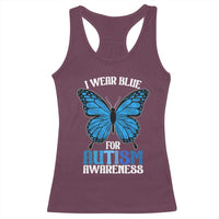 I Wear Blue For Autism Awareness Racerback Tank Top Blue Butterfly Puzzle Pieces