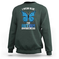 I Wear Blue For Autism Awareness Sweatshirt Blue Butterfly Puzzle Pieces