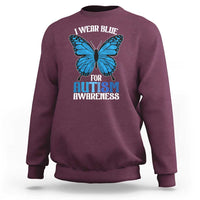 I Wear Blue For Autism Awareness Sweatshirt Blue Butterfly Puzzle Pieces