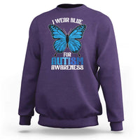 I Wear Blue For Autism Awareness Sweatshirt Blue Butterfly Puzzle Pieces