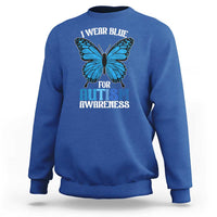 I Wear Blue For Autism Awareness Sweatshirt Blue Butterfly Puzzle Pieces