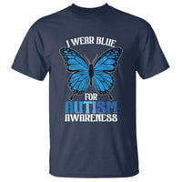 I Wear Blue For Autism Awareness T Shirt Blue Butterfly Puzzle Pieces