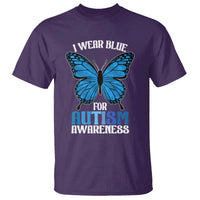 I Wear Blue For Autism Awareness T Shirt Blue Butterfly Puzzle Pieces