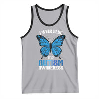 I Wear Blue For Autism Awareness Tank Top Blue Butterfly Puzzle Pieces