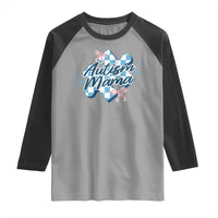 Autism Mama Coquette Puzzle Piece Pink Bow Raglan Shirt