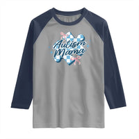 Autism Mama Coquette Puzzle Piece Pink Bow Raglan Shirt