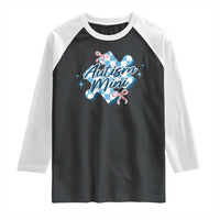 Autism Mini Coquette Puzzle Piece Pink Bow Raglan Shirt