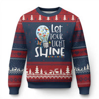 Autism Awareness Ugly Christmas Sweater Let Your Light Shine Puzzle Ribbon Inspirational Quote