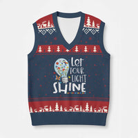 Autism Awareness V-Neck Knit Sweater Vest Let Your Light Shine Puzzle Ribbon Inspirational Quote