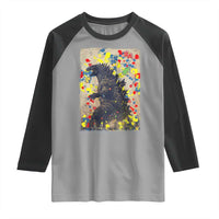 Funny Autism Awareness Japanese Giant Monster Raglan Shirt Colorful Puzzles