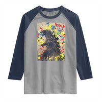 Funny Autism Awareness Japanese Giant Monster Raglan Shirt Colorful Puzzles