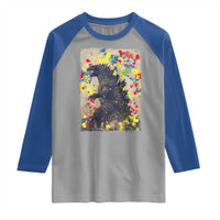 Funny Autism Awareness Japanese Giant Monster Raglan Shirt Colorful Puzzles