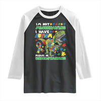 Funny Autism Awareness Dinosaur Raglan Shirt I'm Not Misbehaving I Have Autism Please Be Understanding