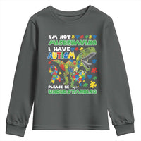Funny Autism Awareness Dinosaur Youth Sweatshirt I'm Not Misbehaving I Have Autism Please Be Understanding