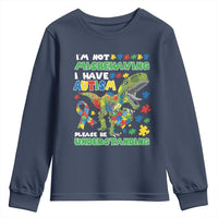 Funny Autism Awareness Dinosaur Youth Sweatshirt I'm Not Misbehaving I Have Autism Please Be Understanding