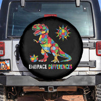 Funny Autism Awareness Embrace Differences Spare Tire Cover Puzzle Dinosaur