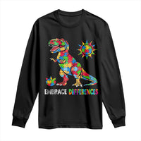 Funny Autism Awareness Embrace Differences Long Sleeve Shirt Puzzle Dinosaur