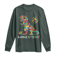 Funny Autism Awareness Embrace Differences Long Sleeve Shirt Puzzle Dinosaur