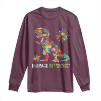 Funny Autism Awareness Embrace Differences Long Sleeve Shirt Puzzle Dinosaur