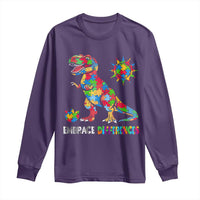 Funny Autism Awareness Embrace Differences Long Sleeve Shirt Puzzle Dinosaur