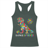Funny Autism Awareness Embrace Differences Racerback Tank Top Puzzle Dinosaur