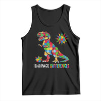 Funny Autism Awareness Embrace Differences Tank Top Puzzle Dinosaur