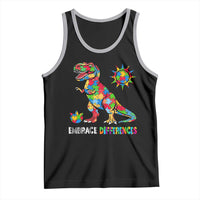 Funny Autism Awareness Embrace Differences Tank Top Puzzle Dinosaur