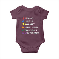 Funny Autism Awareness Baby Onesie Always Unique Totally Intelligent Sometimes Mysterious