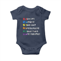 Funny Autism Awareness Baby Onesie Always Unique Totally Intelligent Sometimes Mysterious