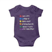 Funny Autism Awareness Baby Onesie Always Unique Totally Intelligent Sometimes Mysterious