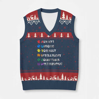 Funny Autism Awareness V-Neck Knit Sweater Vest Always Unique Totally Intelligent Sometimes Mysterious