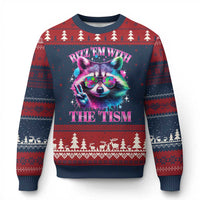 Funny Autism Awareness Racoon Ugly Christmas Sweater Rizz Em With The Tism Meme Autistic