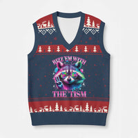Funny Autism Awareness Racoon V-Neck Knit Sweater Vest Rizz Em With The Tism Meme Autistic