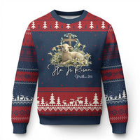 He Is Risen Ugly Christmas Sweater Christian Religious Easter Day Bible Verse Sheep - Wonder Print Shop