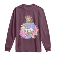 He Is Risen Long Sleeve Shirt Christian Religious Easter Day Bible Verse Sheep Glitter Print