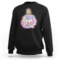 He Is Risen Sweatshirt Christian Religious Easter Day Bible Verse Sheep Glitter Print