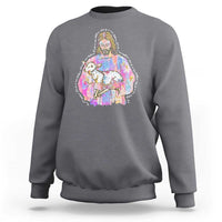 He Is Risen Sweatshirt Christian Religious Easter Day Bible Verse Sheep Glitter Print