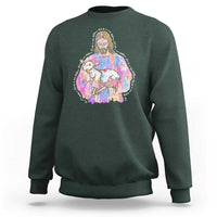 He Is Risen Sweatshirt Christian Religious Easter Day Bible Verse Sheep Glitter Print