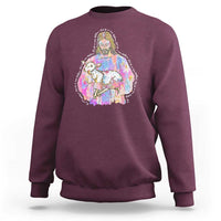 He Is Risen Sweatshirt Christian Religious Easter Day Bible Verse Sheep Glitter Print