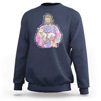 He Is Risen Sweatshirt Christian Religious Easter Day Bible Verse Sheep Glitter Print