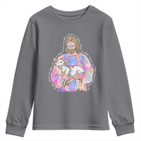 He Is Risen Youth Sweatshirt Christian Religious Easter Day Bible Verse Sheep Glitter Print